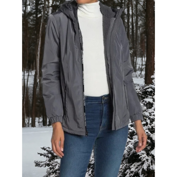 NWT - Michael Kors Gun Metal Faux Shearling Lined Jacket S MSRP: $185 - Picture 3 of 6